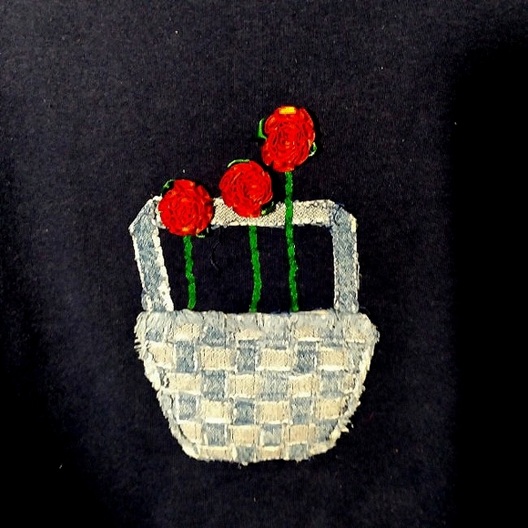 Sweatshirt Embroidered Denim N Flowers Oversized Vintage Hanes Small-mediun - Picture 3 of 4